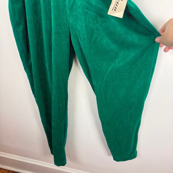 Vintage 80s Keyloun Green Velour Jumpsuit Zip-Up Collar Striped Holiday NWT P - Picture 3 of 9